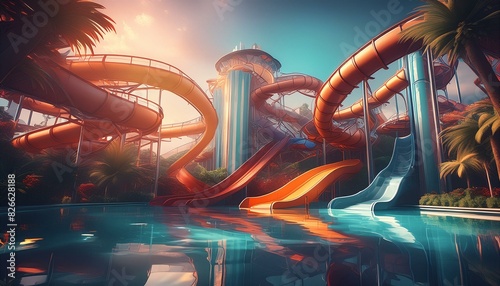 Beautiful slides in a water park 