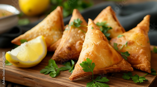 Fried samosas with vegetable filling, popular Indian snacks