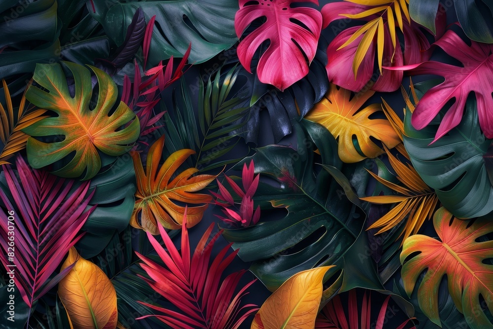 Tropical summer patterns feature abstract leaves and vibrant colors, creating a lively and refreshing aesthetic Tropical summer patterns feature abstract leaves and vibrant colors, creating a lively and refreshing aesthetic