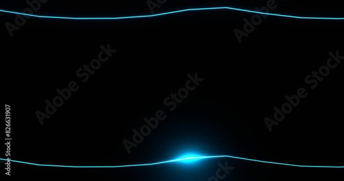 Neon wavy with glowing blue line. Twisted running frame illuminated by 3d luminous line moving along perimeter