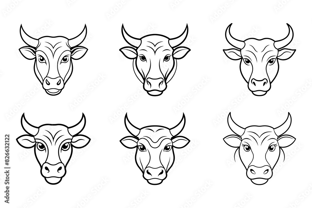 6 head of bull lineart vector. 6 head of bull lineart vector.