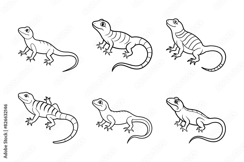 Obraz premium 6 lizard lineart vector.