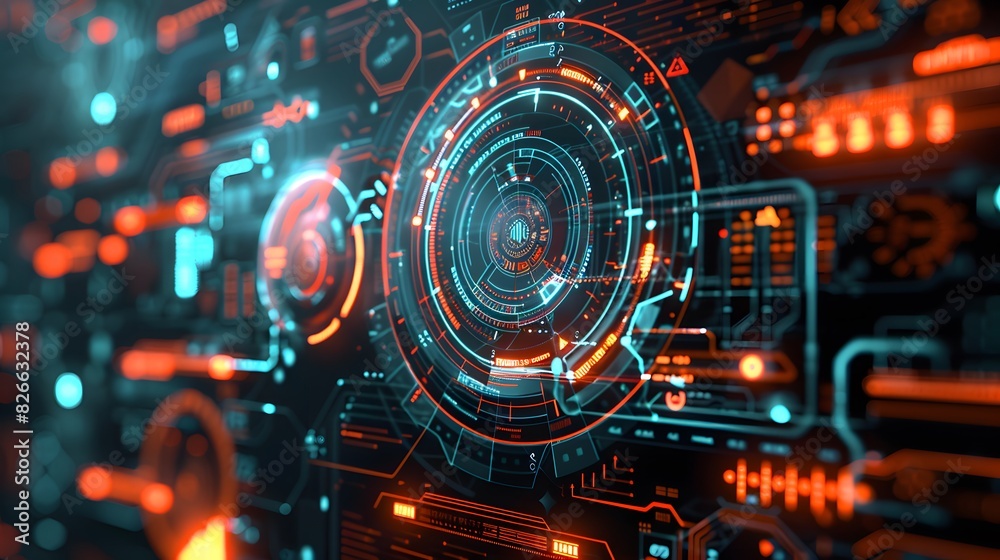 Futuristic digital background with futuristic technology interfaces and HUD elements, ideal for sound and graphic presentations and science visuals Futuristic digital background with futuristic technology interfaces and HUD elements, ideal for sound and graphic presentations and science visuals