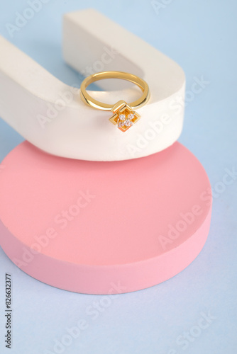 Diamond engagement Jewelry gold ring for women and girls isolated image 