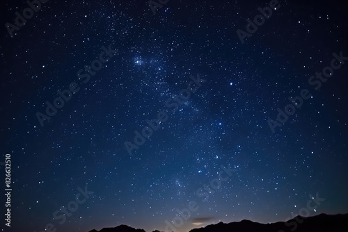 Beautiful starry night sky. Evening panorama in blue tones