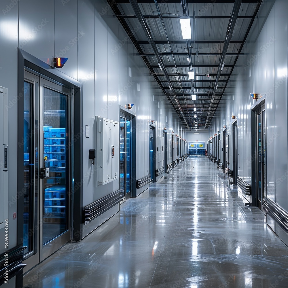 Freezing facility for frozen foods, large storage units, focus on the preservation and packaging process. Freezing facility for frozen foods, large storage units, focus on the preservation and packaging process.