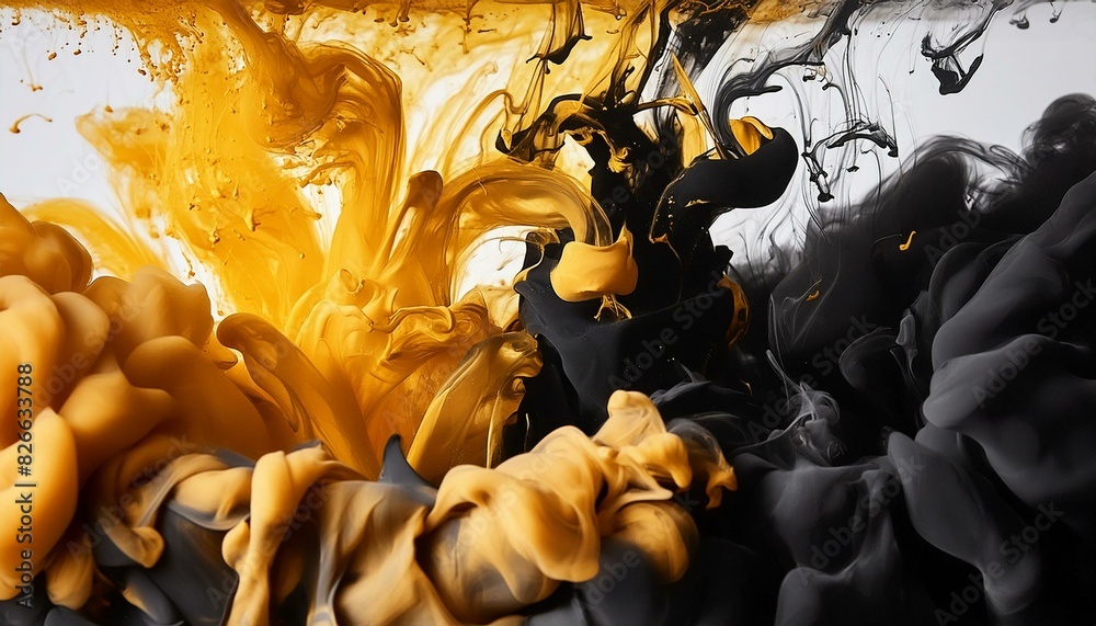 The abstract picture of the two colours between gold and black colour that has been mixing with each other in the form of the ink or liquid to become beautifully view of this abstract picture