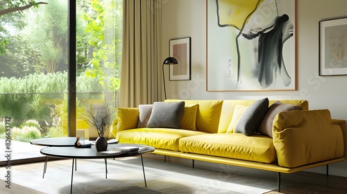 Modern Living Room with Yellow Sofa