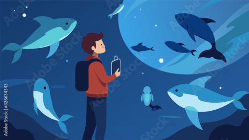 Witnessing a pod of whales swimming gracefully through the depths as if the user was a part of the underwater world.. Vector illustration