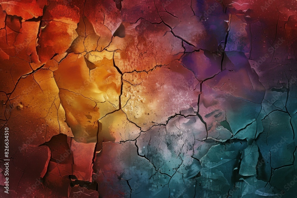 Fototapeta premium Vibrant multicolored texture with a cracked surface, ideal for artistic backdrops