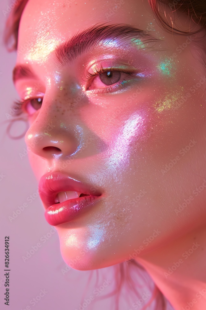 Illustrate glowing skin using a mix of watercolors and metallic accents Illustrate glowing skin using a mix of watercolors and metallic accents