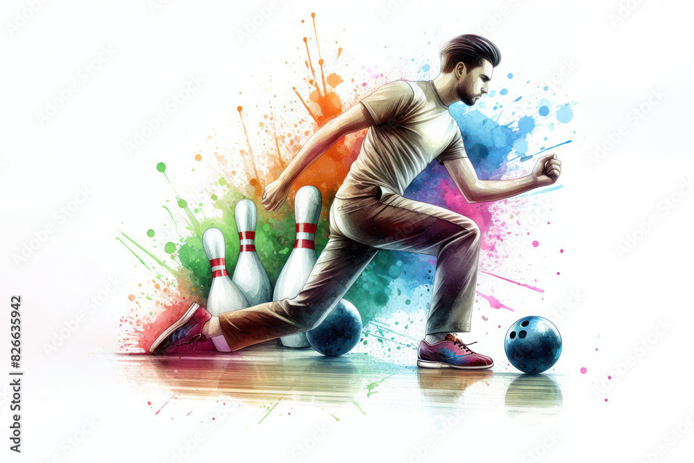 Fototapeta premium bowling watercolor splash player in action with a ball isolated on white background