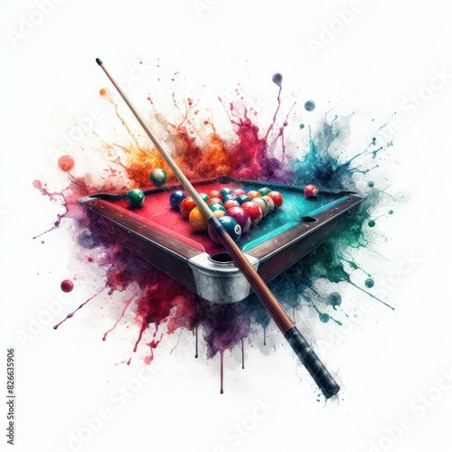 billiards watercolor splash in action isolated on white background