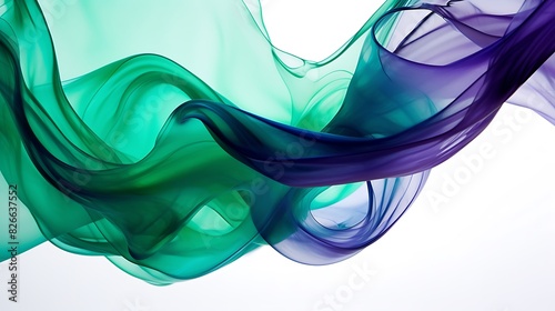 Liquid tendrils of ultraviolet and jade green flowing with graceful fluidity, creating a mesmerizing abstract composition. photo