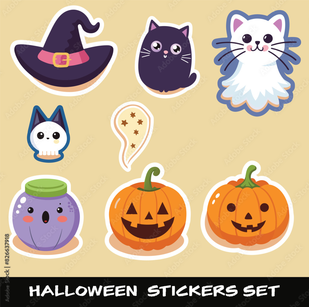 Get into the spooky spirit with our hauntingly fun Halloween Sticker Set! This vector collection delivers a wicked assortment of icons celebrating the eerie excitement of All Hallows' Eve. Get into the spooky spirit with our hauntingly fun Halloween Sticker Set! This vector collection delivers a wicked assortment of icons celebrating the eerie excitement of All Hallows' Eve.