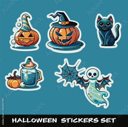 Get into the spooky spirit with our hauntingly fun Halloween Sticker Set! This vector collection delivers a wicked assortment of icons celebrating the eerie excitement of All Hallows' Eve.