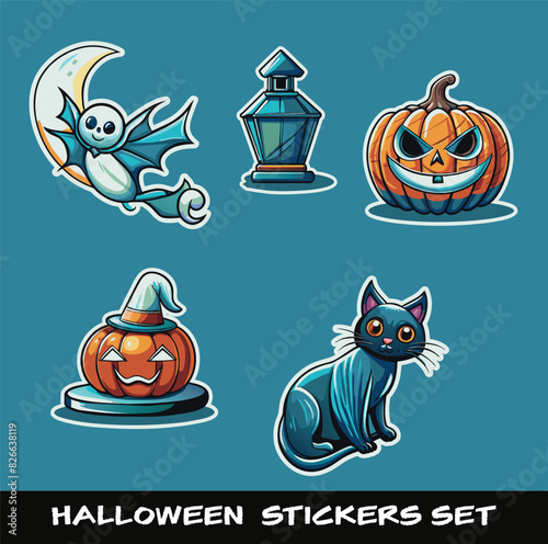 Get into the spooky spirit with our hauntingly fun Halloween Sticker Set! This vector collection delivers a wicked assortment of icons celebrating the eerie excitement of All Hallows' Eve.