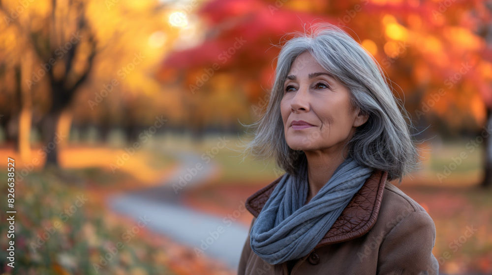 Elegant Senior Woman Enjoying Golden Autumn in the Park