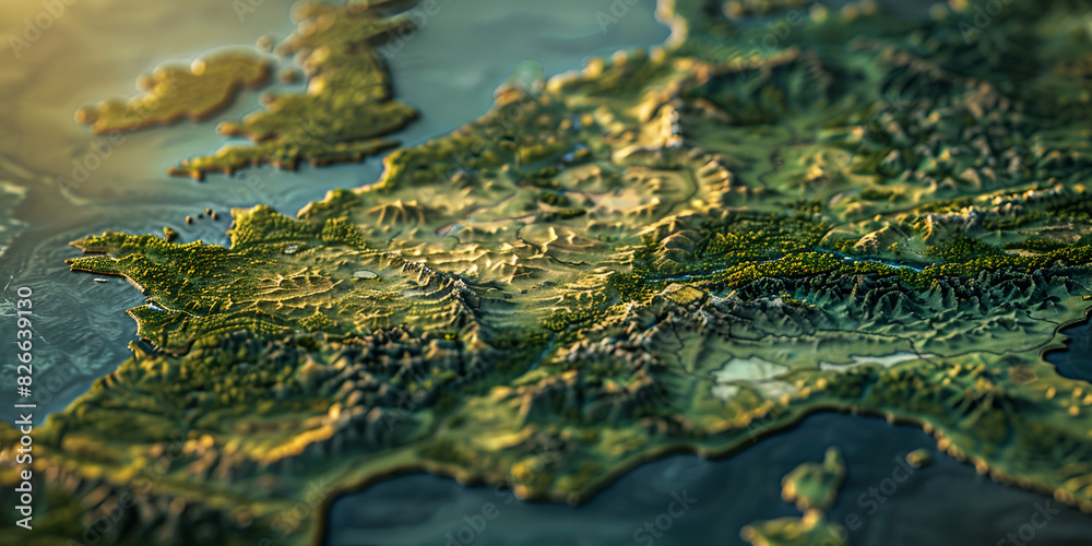 Geographical Map View Map with highlighted regions experiencing drought ,Detailed closeup ...
