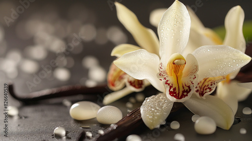 Essência da elegância orquídeas baunilha e feijão conceito de flora aromática photo