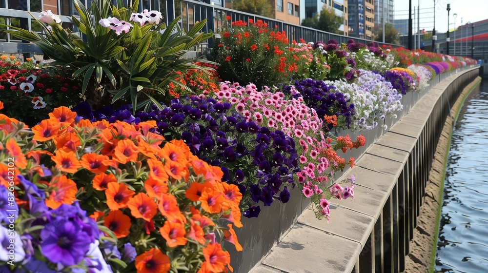 Obraz premium early morning sun highlights the vibrant colors of the petunias