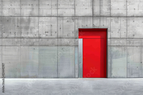 Red door in a gray concrete wall