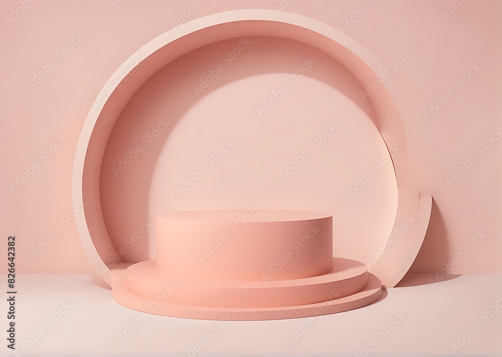 Pastel pink peach round podium with shadow and natural sunlight, Creative minimal concept mockup template for product presentation with copy text space Pastel pink peach round podium with shadow and natural sunlight, Creative minimal concept mockup template for product presentation with copy text space