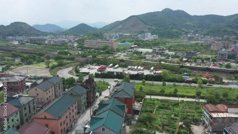 aerial view of countryside in Hangzhou city China aerial view of countryside in Hangzhou city China