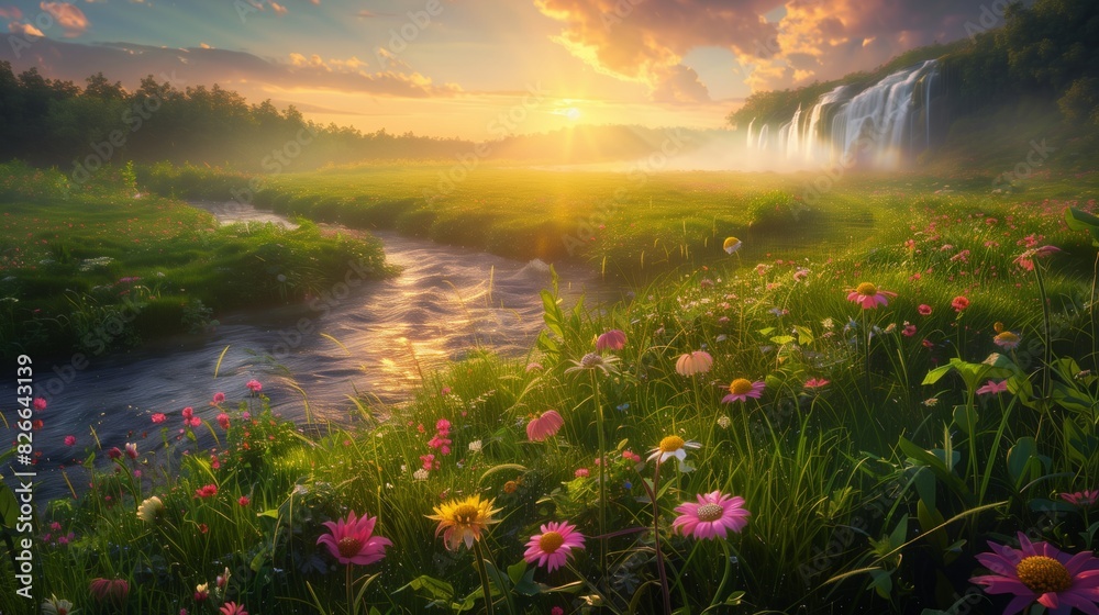 Fototapeta premium creating a vibrant tapestry of colors against the clear blue water.