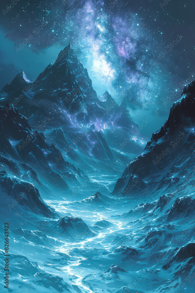 Fantastic mountains in the cold moonlight Fantastic mountains in the cold moonlight