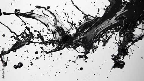 A black ink splattered on a white background.
