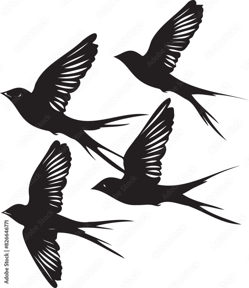 Fototapeta premium Silhouettes of birds swallow on white background 