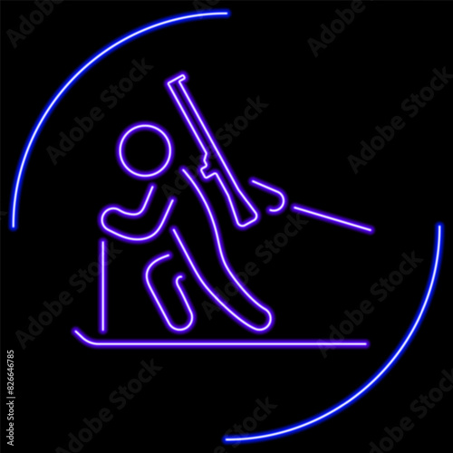 biathlon neon sign, modern glowing banner design, colorful modern design trend on black background. Vector illustration.