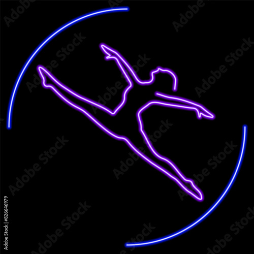 gymnastics neon sign, modern glowing banner design, colorful modern design trend on black background. Vector illustration.