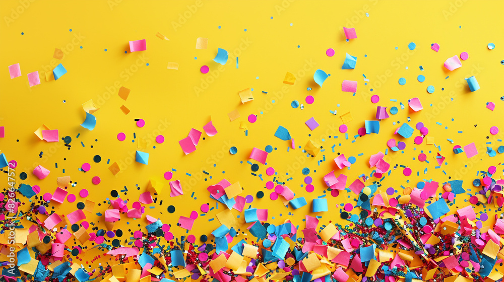 A dynamic confetti-filled backdrop with space for your message