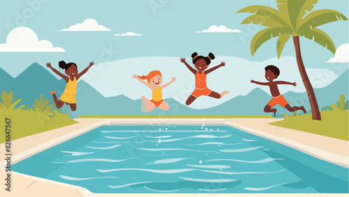 Happy kids splashing in the swimming pool © Ramon