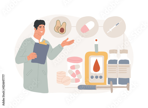 Diabetes medications isolated concept vector illustration.