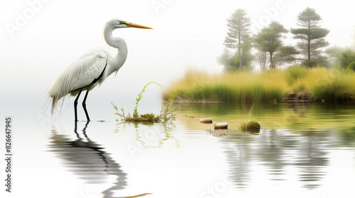 Double Exposure, White Background, Egret (casmerodius albus) illustration ~ Created using Generative AI