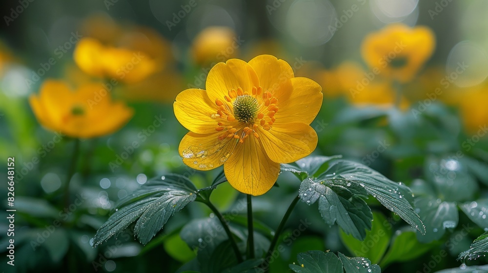 A yellow flower is in the middle of a forest. A yellow flower is in the middle of a forest.