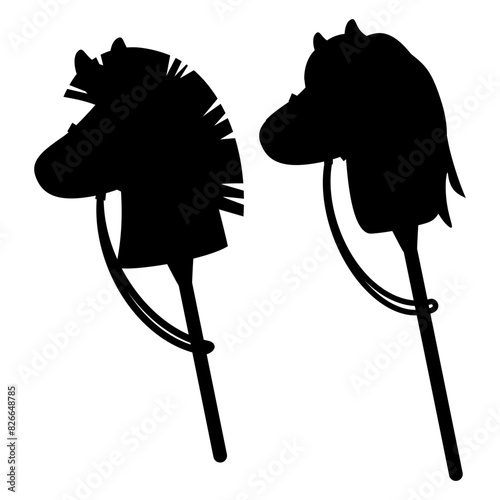 Black silhouette of toy horse head for hobbyhorsing 