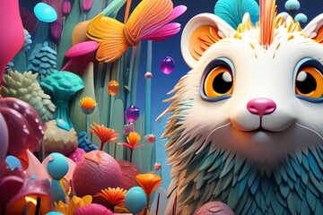Wandcirkels Cartoons Surrealistische schattige diertjes illustratie  © 정운 조