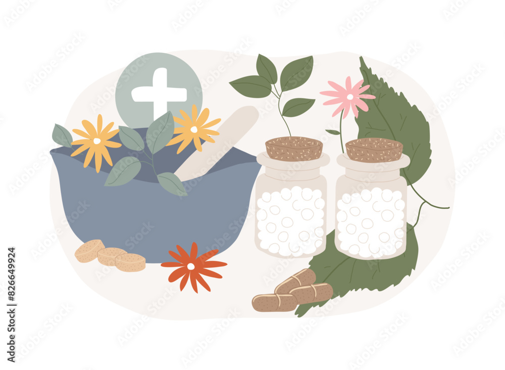 Homeopathy isolated concept vector illustration.