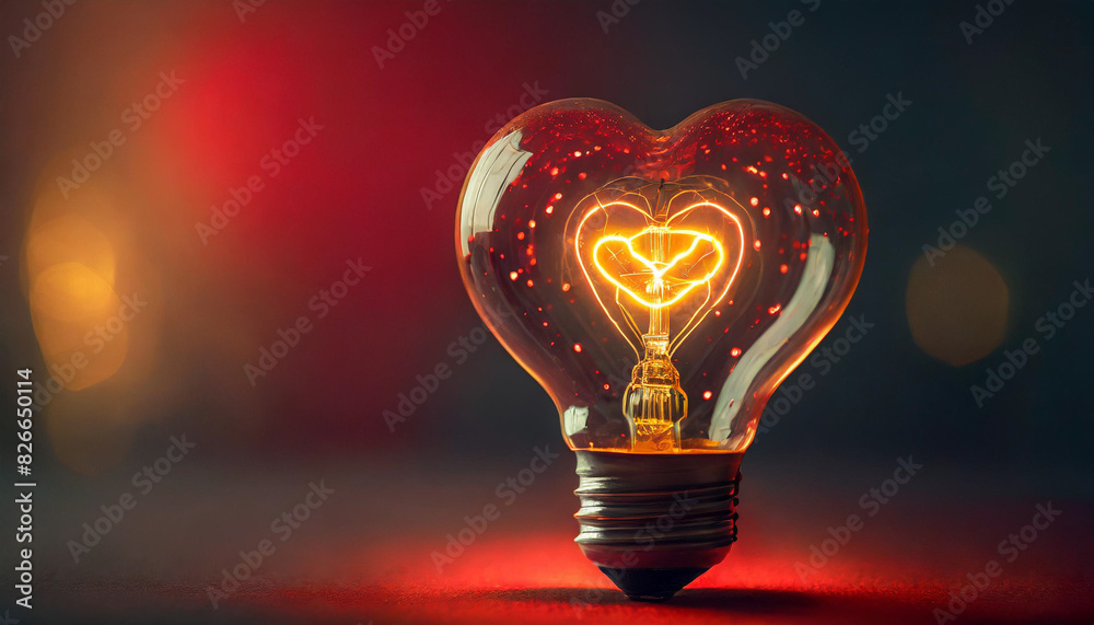 glowing heart-shaped filament inside a light bulb on a vibrant red background symbolizes love and innovation, perfect for Valentine's Day themes, romance, and creative expression glowing heart-shaped filament inside a light bulb on a vibrant red background symbolizes love and innovation, perfect for Valentine's Day themes, romance, and creative expression