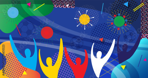 Abstract Congratulations Soccer European championship Hello Summer blue background, activity leisure kids sports camp event, football games party, fans people travel holiday firework festival 2024
