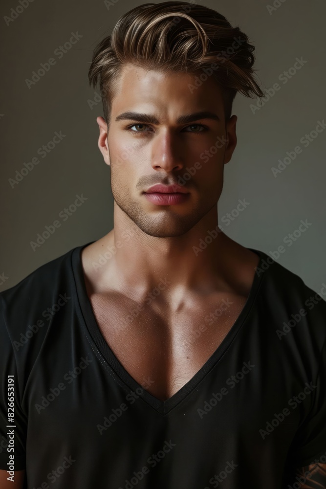 Naklejka premium A man with tattoos and a black shirt.