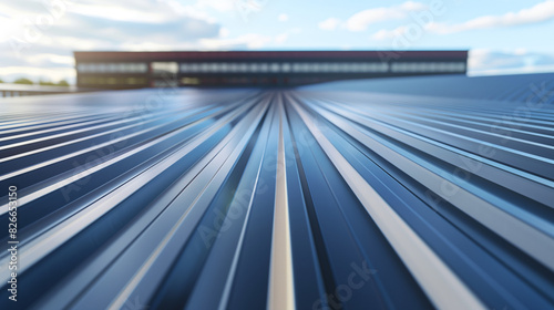 Industrial metal roof, perspective view, modern architecture photo