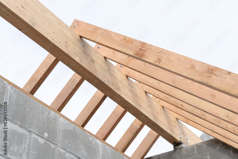 Fototapeta premium construction of a wood roof structure
