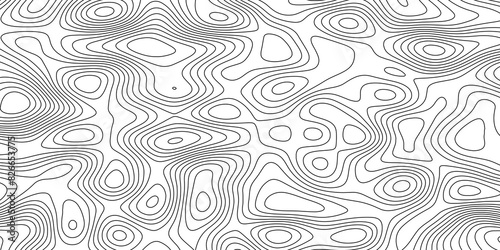 Black and white abstract topographic contours map background, topographic map and landscape terrain texture grid outline cartography landscape white wave paper curved reliefs abstract background.