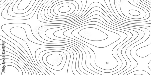 Black and white abstract topographic contours map background, topographic map and landscape terrain texture grid outline cartography landscape white wave paper curved reliefs abstract background.