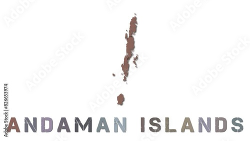 Andaman Islands map with paper regions. Animated island map growing from regions and title letters falling down. Artistic 4k animation. photo